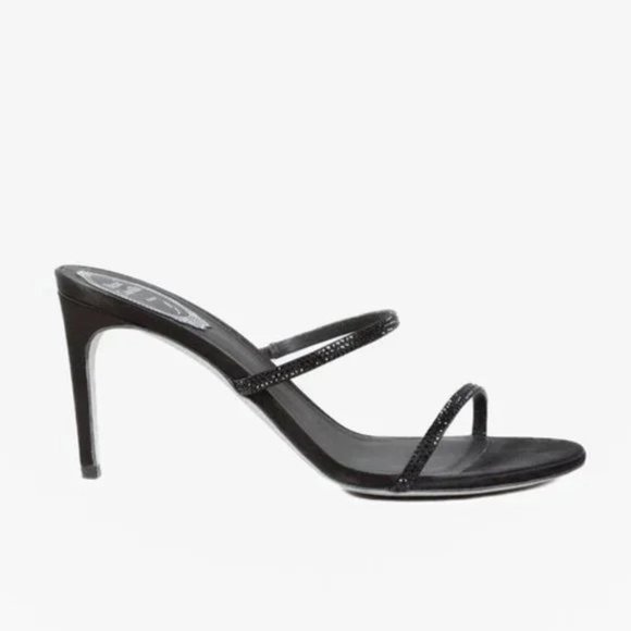 Rene Caovilla Bessie Black Satin Strass Sandals - Picture 1 of 10